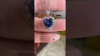 Royal Blue Sapphire Heart Pendant Diamond Halo Necklace