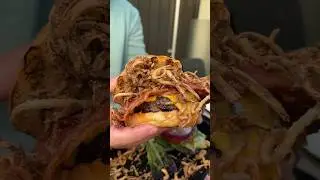 Do you love fried onions? CHEDDAR CHEESEBURGER DEVILLE from Mark&rsquo;s Off Madison in NYC! #DEVOURPOWER