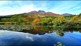 秋のいもり池と妙高山・4K