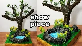 How to make beautiful bonsai tree with waterfall pond show piece