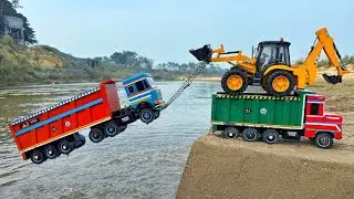 JCB Tractor Cartoon Video | Ashok Leyland Truck Riverside Accident Pulling Out JCB 5CX? Reaction