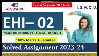 EHI 02 Solved Assignment 2023-24 | Modern Indian Political Thought | IGNOU
