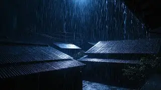 Heavy Rain in a Cozy Village - Relaxing rain for study , work, sleep