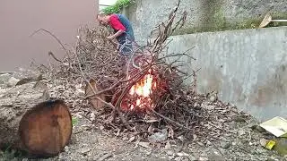 Atmospheric Evening: Burning Dry Branches Before the Rain