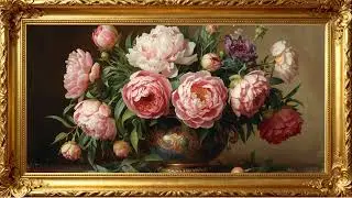 Tranquil Peony Pot Beauty &ndash; 4K Oil Painting Wallpaper for Home Decor | 4K Frame TV Art