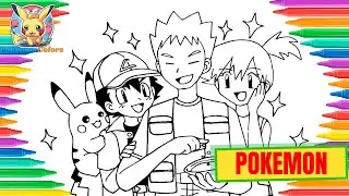 Ash, Brock, & Misty Coloring Page Fun | Pokemon Coloring Adventure | Pokemon Colors Channel