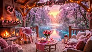 Cozy Valentine Fireplace by the River 💗 Soft Piano & Relaxing Ambience 💕