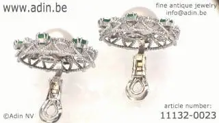 Impressive white gold earclips with diamonds, emeralds and big blister pearls (11132-0023)