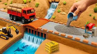 DIY Mini Truck Builds Brick & Metal Railing Bridge | Fun Construction Science Project