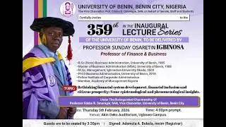 359TH INAUGURAL LECTURE, UNIVERSITY OF BENIN