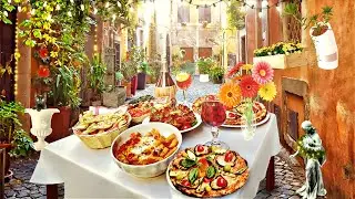 Cozy Italian Summer Dinner Ambience ASMR ☀️🍽️ Italy Restaurant, Fountain & Nature Sounds