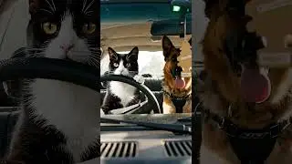 Cat driving the car with dog #funny #cute #music #comedy