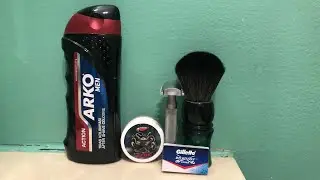 PAA atomic age bay rum, iKon OG1 razor, Gillette Wilkinson sword blade, with arko action aftershave