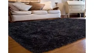 JOYFEEL Soft Bedroom Rug | 5'x8' Black Large Shaggy Fur Floor Area Rugs, Non-slip Comfy Living Room