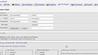 Creating a database and user with phpmyadmin