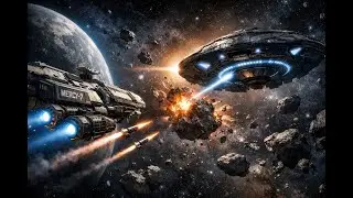 UFO Ambush During Space Salvage — Missiles vs Laser (Asteroid Explosion)