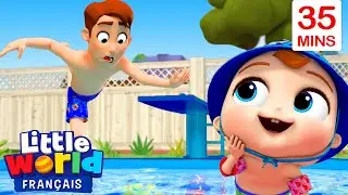 En famille à la piscine | Comptines pour les tout-petits | Little World Français