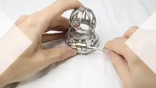 Stainless Steel Cock Ring Chastity Cage installing