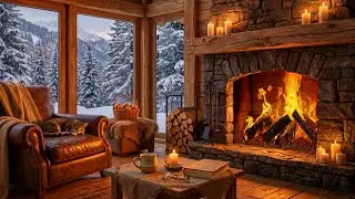 12 Hour Cozy Cabin Fireplace, Crackling Fire & Falling Snow | Winter Ambience for Sleep & Relaxation