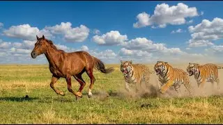 A Beautiful Horse Hunted by Hungry cougars  | RDR2 Wildlife Survival Cinematic 31