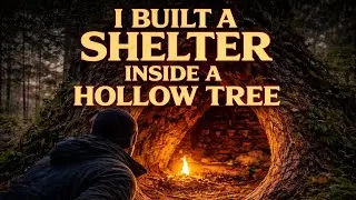 I Built a Hidden Shelter Inside a Hollow Tree | Forest ASMR (No Talking)