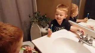 Eli copies BUBBY with brushing his teeth and SPITTING!