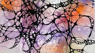 Coin Drawing Abstract WATERCOLOR -  neurographic inspired ink lines  - 325
