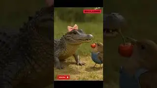 ADORABLE ALLIGATOR & BIRD | Cute Nature Shorts 🐊🐦🍒 #cute #youtube #funny #animals #ai #shorts