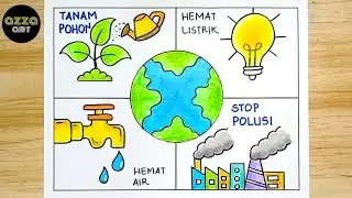 Cara Menggambar Poster Tema Lingkungan 🌱 Environment Day Poster Drawing