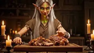 Beautiful Elf Preparing a Giant Meat Feast | Fantasy ASMR Cooking #ai #aivideo # asmr #aiart #elf 