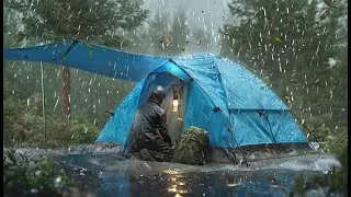 CAMPING IN THE HEAVY RAIN/THUNDER STORM // BUILDING A HIDDEN SHELTER IN THE MOUNTAINS