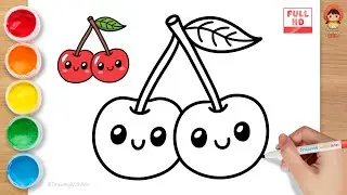 How to Draw a Cute Kawaii Cherry | Easy Step by Step Drawing and Coloring for Kids & Toddlers