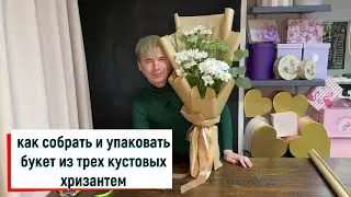 КАК СОБРАТЬ И УПАКОВАТЬ БУКЕТ ИЗ ТРЕХ КУСТОВЫХ ХРИЗАНТЕМ