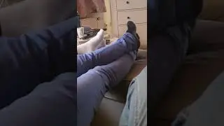 Candid Feet On Couch In Black And White Socks (Part 1)