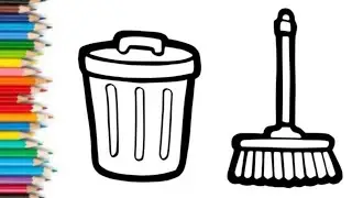 How to Draw Trash Can & Broom | Easy Drawing for Kids