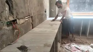 live install kitchen ke slab ka pathar cutting install counter top marble