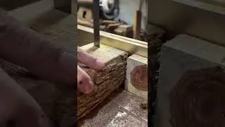Precision Wood Cutting with Bandsaw slicing a rough timber block into smooth planks for fine