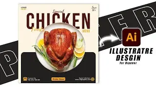 How to create a🍗Chicken Food Poster Design in Adobe Illustrator | Restaurant Menu Flyer Tutorial 🎨