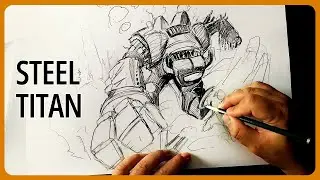 Steel Titan vs Ancient Warriors &ndash; Epic Pen and Ink Drawing ASMR (No Talking)