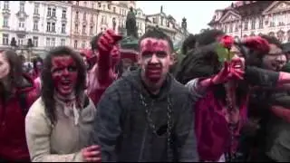 Raw: Zombies Walk Through Prague Rain