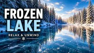 Frozen Lake Screensaver &ndash; Sparkling Ice, Snowy Pines & Calm Winter Sky Reflections