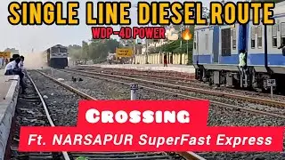 SUPERFAST 🔥🔥 Nagarsol - Narsapur EXPRESS crossing Passenger train With mad honking WDP-4D 