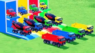 Garage with Colors - ALL MIXER TRUCK WITH DOUBLE FLATBED TRAILER TRUCK, MAN, PHOENIX, TATRA - FS22