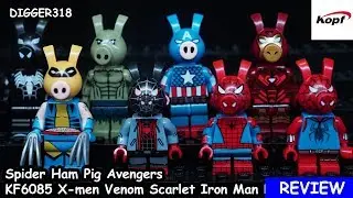 Lego Marvel Spider Ham Pig Avengers Kopf Bootleg KF6085 X men Venom Scarlet Iron Man Review 4K