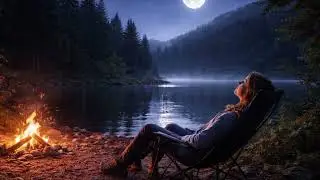Night Campfire by the Lake 🌙 Deep Sleep & Relaxing Night Ambience (1 Hour)
