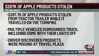 Apple products stolen out of moving truck during heist on Pennsylvania Turnpike