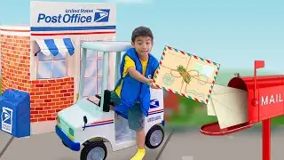 Eric and Ellie Pretend Play as USPS Mail Man Delivery Service | Kids Deliver Packages Jobs & Careers