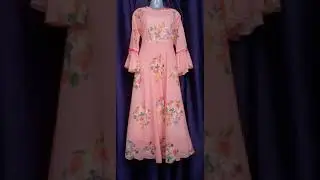 floor length gown with beautiful flowers print  in pink Color fabric fine georgett  butterfly sleeve