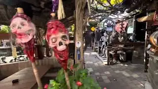 Log Cabin Bar with Halloween Decorations