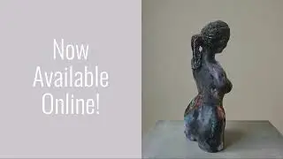 Woman, sculpture made in clay and painted with an abstract pattern